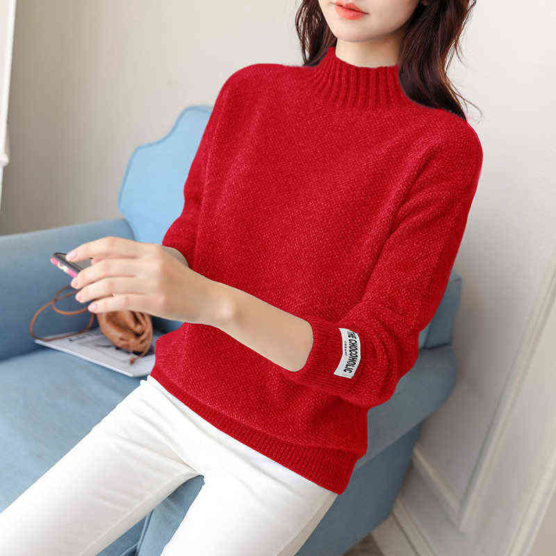 WEIHAOBANG Women's Mink Cashmere Half High Neck Loose And Thickened With Bottomed Long Sleeve Knitted Sweater 211109