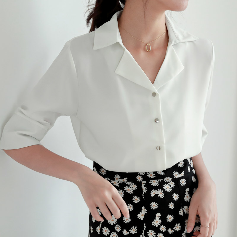 Casual Simple Shirt Blouse Turn-down Collar Single-breasted Short Sleeve Basic Color Women's Shirts Summer Tops 210514