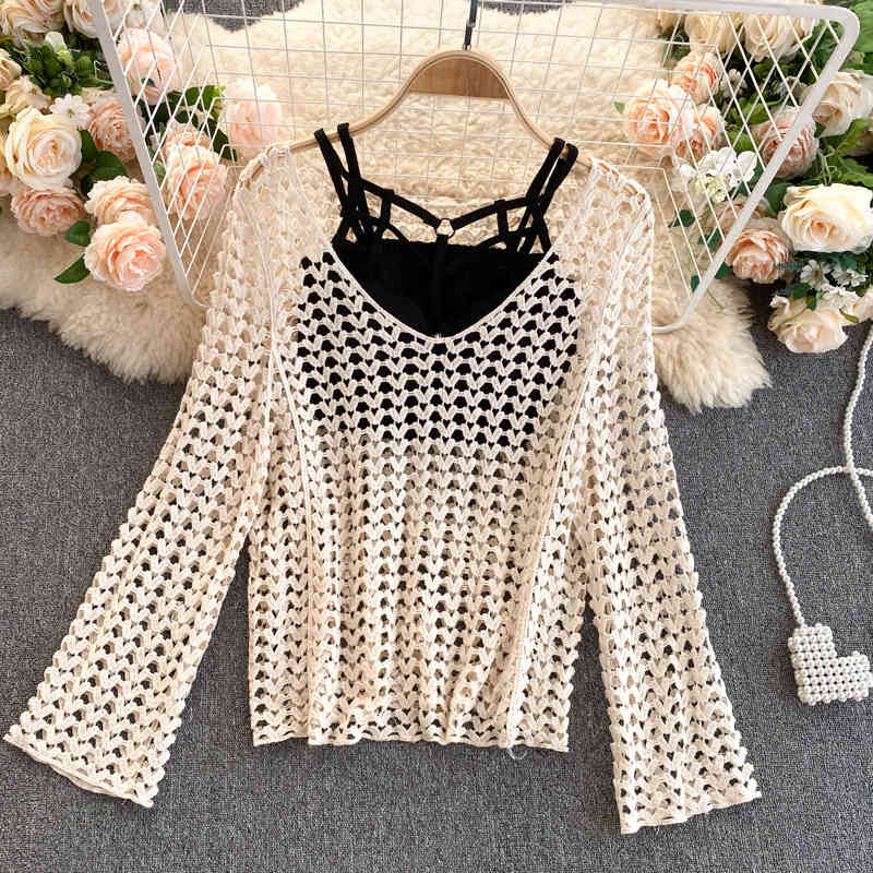 Sexy Holiday Beach Style 3 Sets Vintage Bohemian Crocheted V Neck Hollow Out Knitted Top Camisole Shorts Fashion Clothing Women 210429