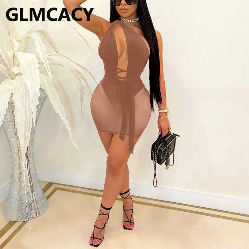 One Shoulder Mesh Insert Bodycon Dress Sexy Summer Party Clubwear 210702