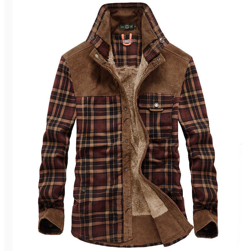 Winter Jacket Men Thicken Warm Fleece Jackets Coats Pure Cotton Plaid Jacket Military Clothes Men Chaquetas Hombre Size M-3XL 210818