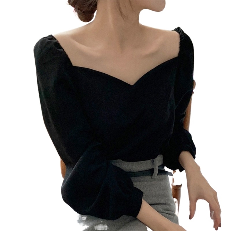 Korea Design Chic womens tops Solid Black Fashion Office Lady Party Sexy Off Shoulder Shirts blouses 210520
Korea Design Chic womens tops Solid Black Fashion Office Lady Party Sexy Off Shoulder Shirts blouses 210520