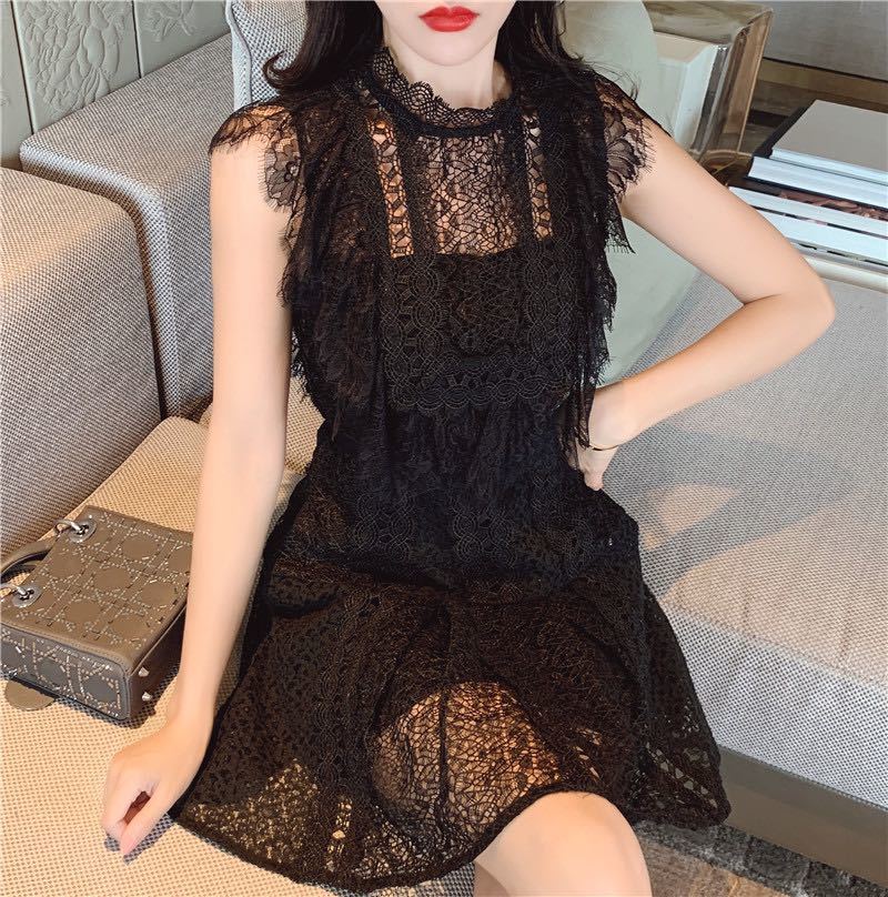 Runway Self Portrait Vintage Black Lace Dresses High Quality O-neck Elegant Mini A Line Summer Fashion Woman 210506