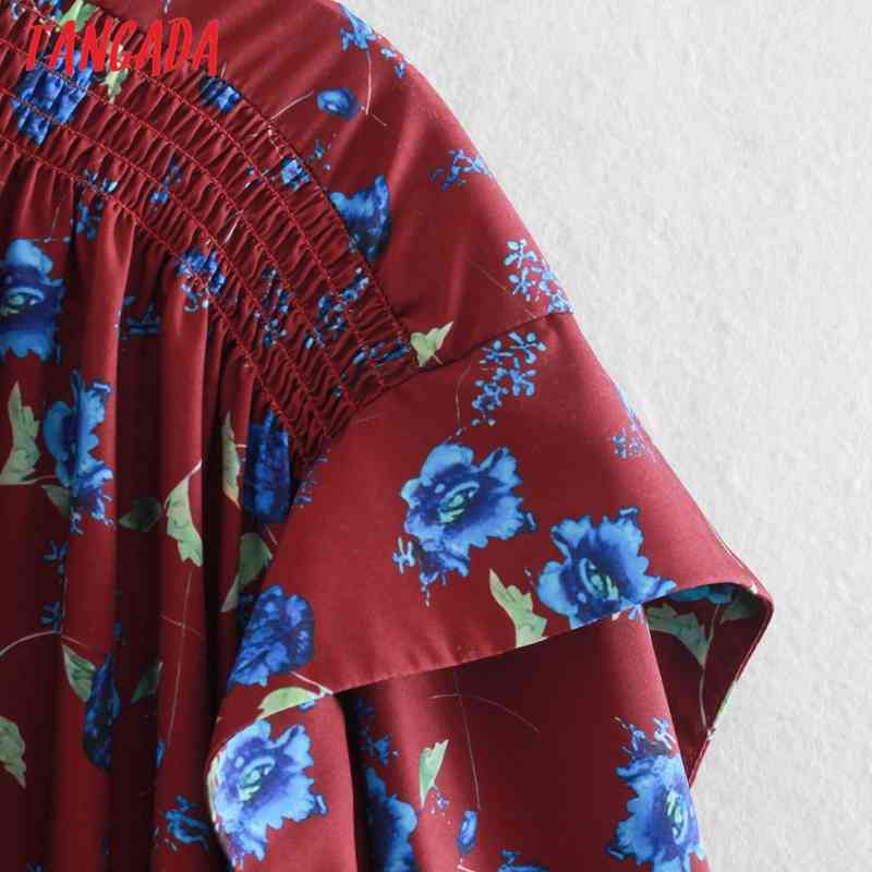 Fashion Women Flowers Print Shirt Ruffles Long Sleeve Office Ladies Mini Dress 2W78 210416