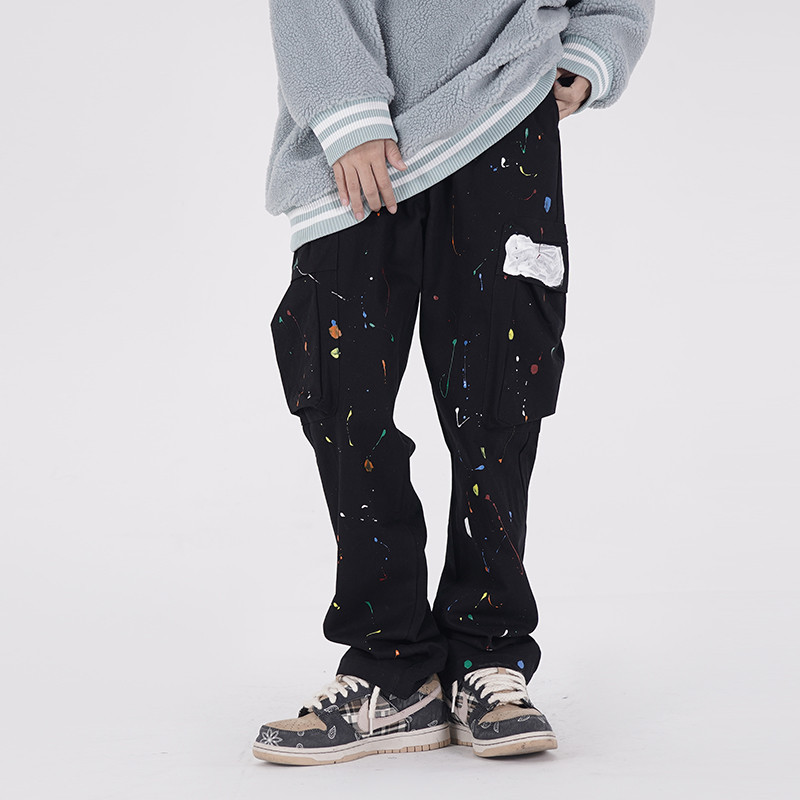 Painted Streetwear Cargo Pants Mens Drawstring Wide Leg Casual Pocket Trousers High Street Drawstring Loose Track Pants, Black
Painted Streetwear Cargo Pants Mens Drawstring Wide Leg Casual Pocket Trousers High Street Drawstring Loose Track Pants, Black