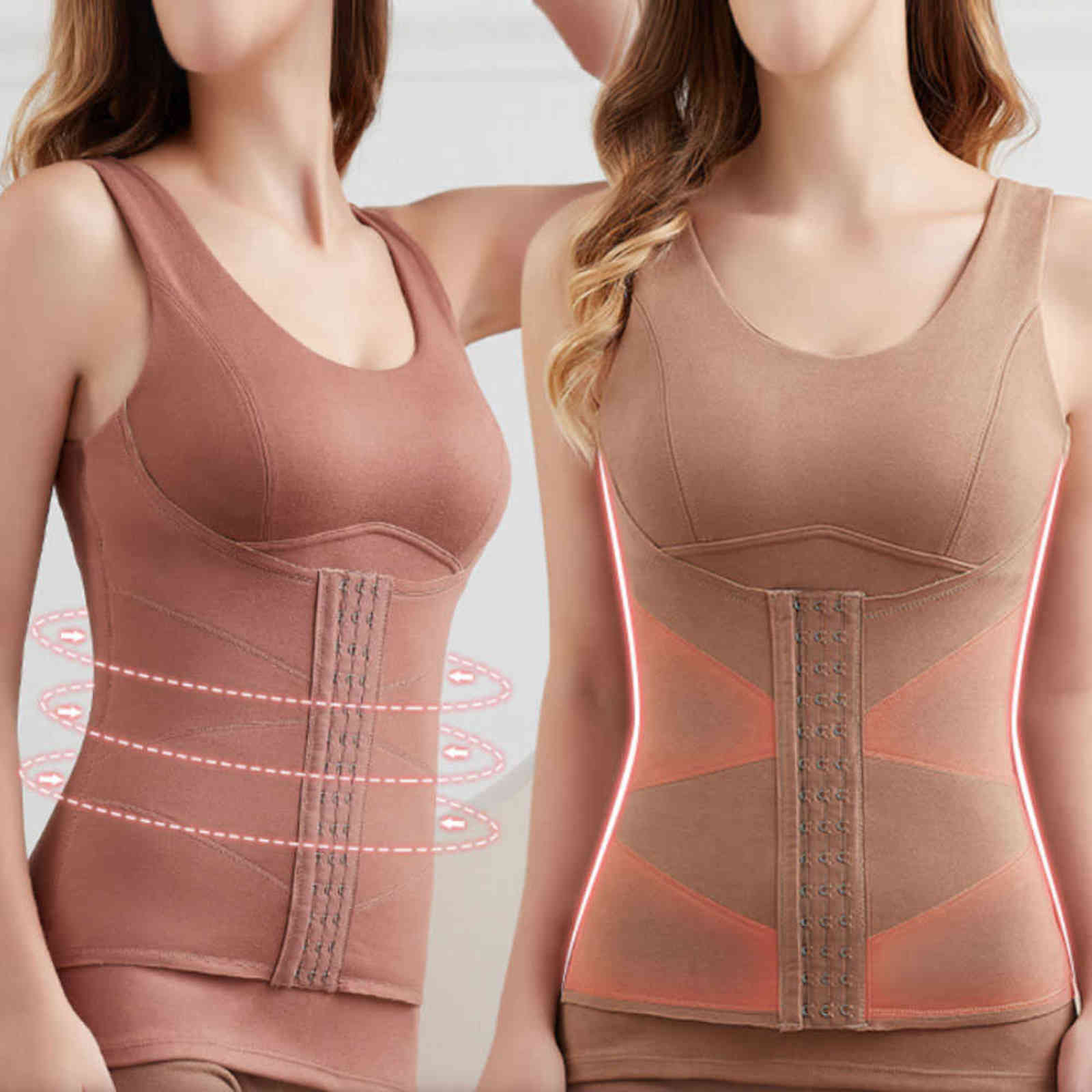 Corset Top Thermal Underwear Body Shaper Tops With Bra Women Waist Trainer Shapewear Fleece Reducing Girdles Tummy Slimming Belt 211112