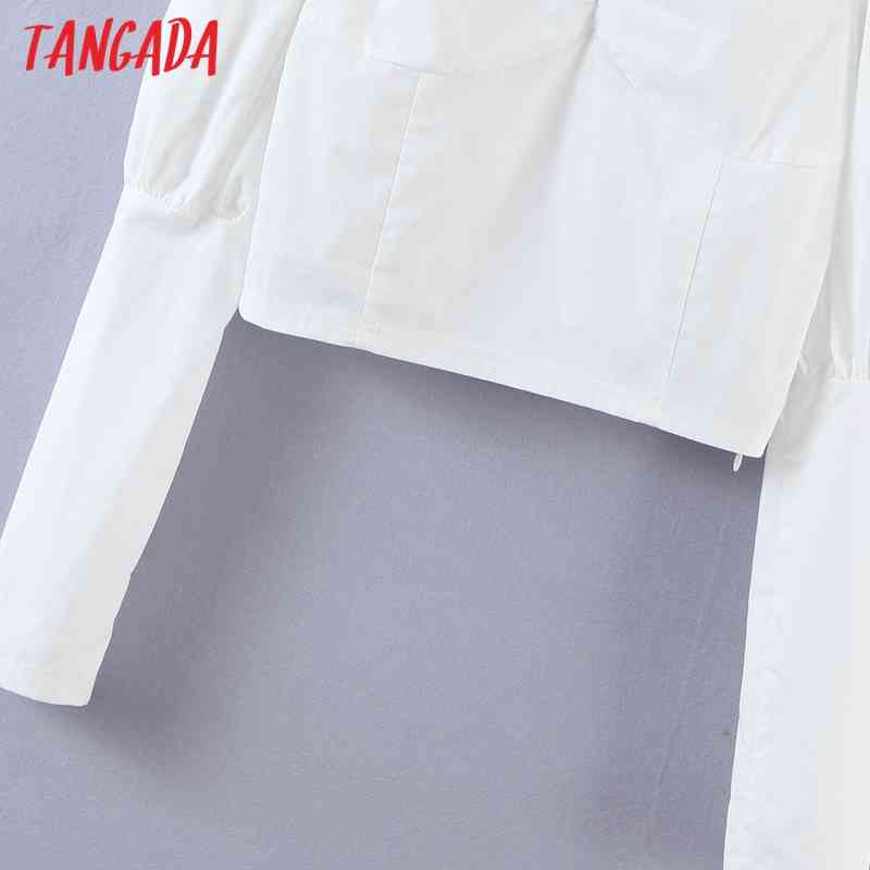 Women Retro White Crop Square Collar Backless Bow Chic Female Slim Shirt Tops SL540 210416