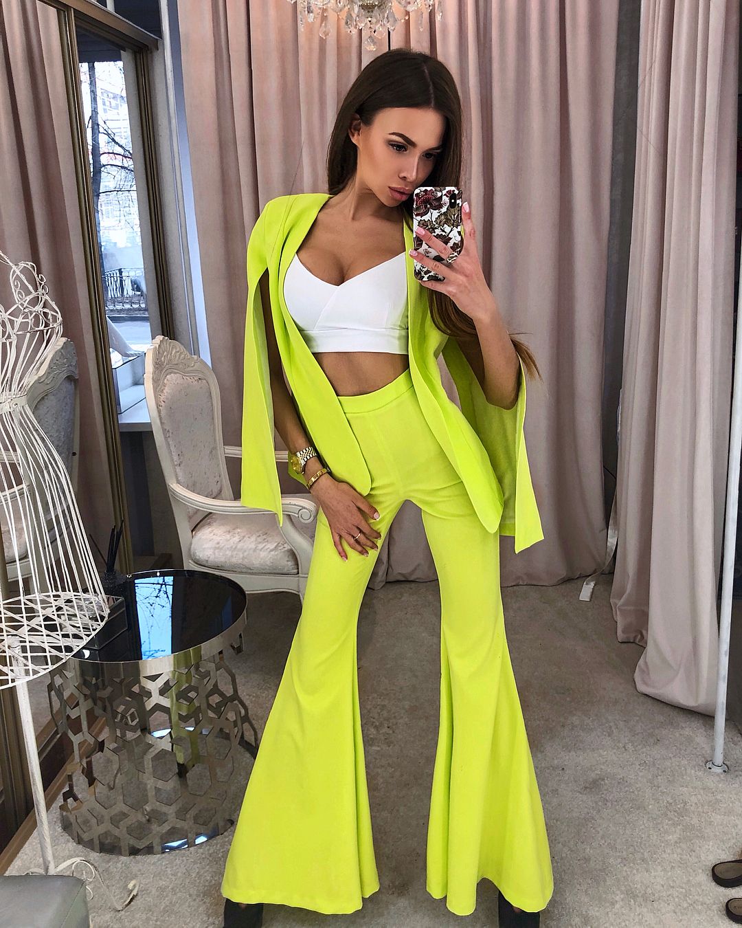 Green Women Coat Suits Lady Formal Party Prom Tuxedos Blazer Wide Pants Street Style Daily Outfit (Jacket+Pants)