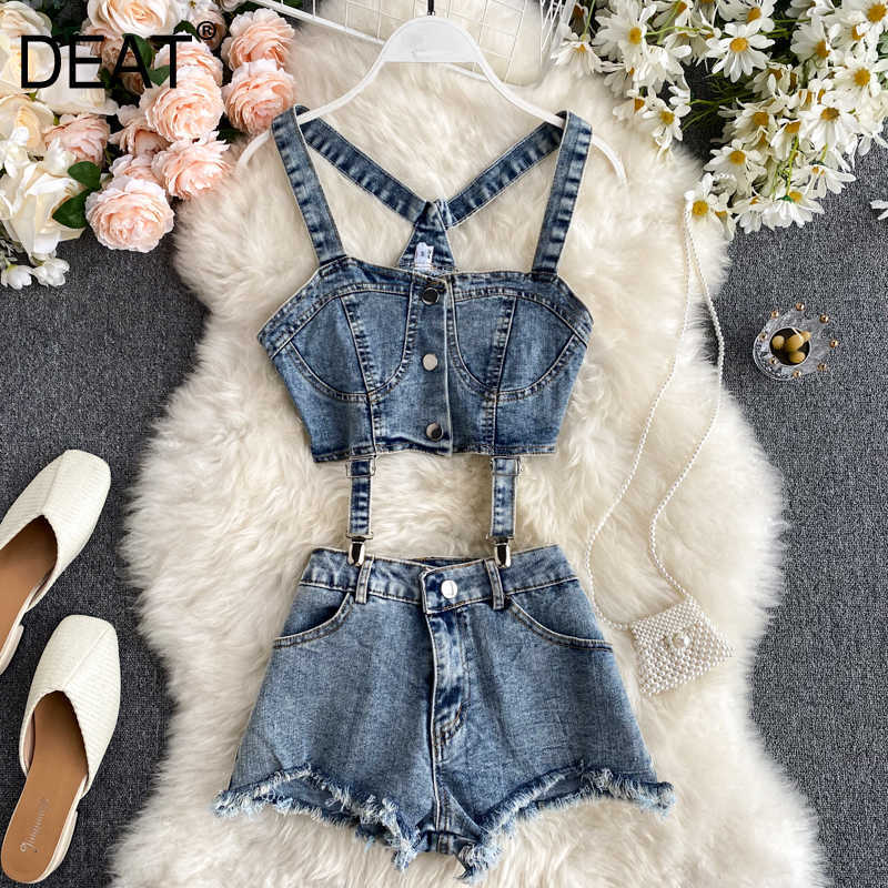 DEAT Summer Arrivals Fashion Sleeveless Strapless Tank Tops Denim Ripped Shorts Two Piece Set Women Outfits MI891 210709, Picture color
DEAT Summer Arrivals Fashion Sleeveless Strapless Tank Tops Denim Ripped Shorts Two Piece Set Women Outfits MI891 210709, Picture color