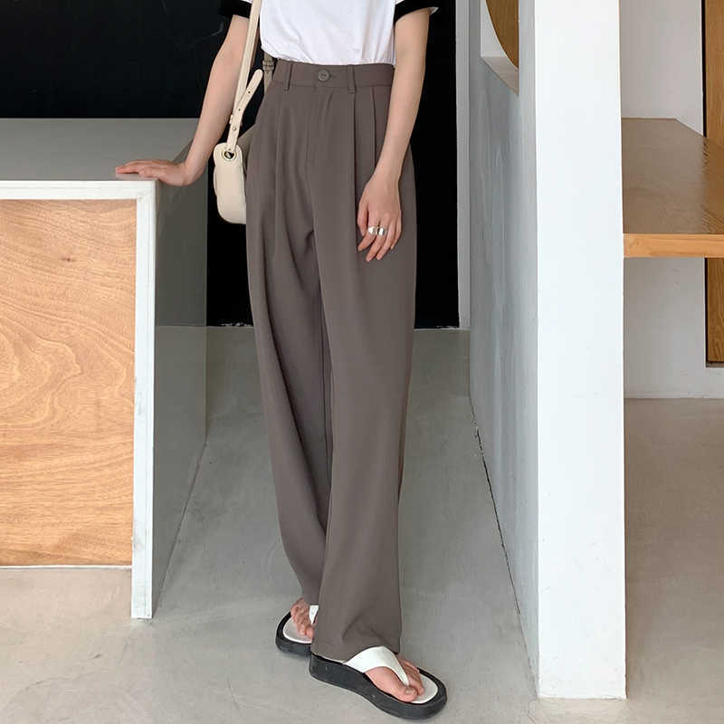 Women Spring Summer Straight Wide Leg Pants Elegant Office Lady Casual Trousers Length 156-166cm 211115