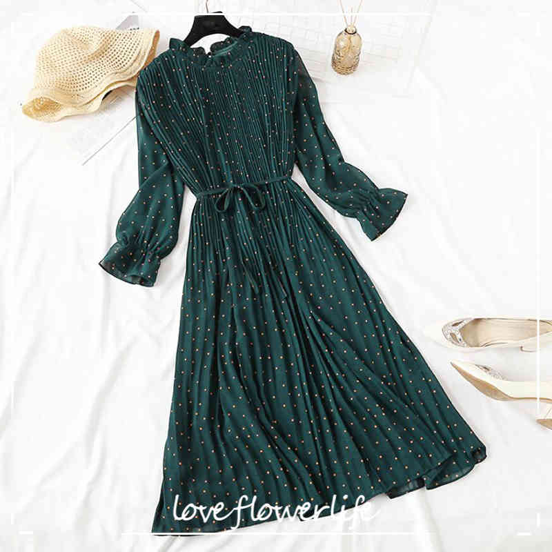 LoveFlowerLife Female Casual Flare Sleeve Office Chiffon Dot Print Dresses A-line Vintage Sweet Elegant Polka Dot Women Dress 210521, Dark green
LoveFlowerLife Female Casual Flare Sleeve Office Chiffon Dot Print Dresses A-line Vintage Sweet Elegant Polka Dot Women Dress 210521, Dark green