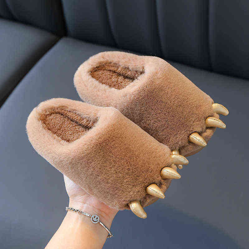 NXY Slippers China Indoor Bedroom Toy Flat Furry Animals Soft Animal Dinosaur Claws Nice Claw Cotton Cute Plush Slipper Kid 220127