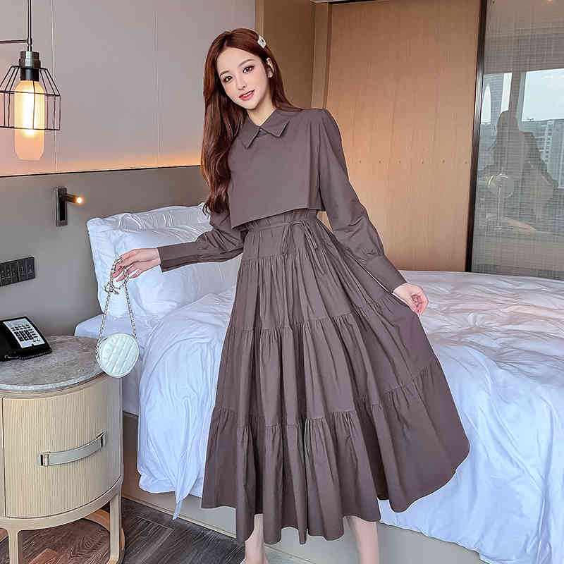 Comelsexy Autumn Long Dress Super Fairy French Style Elastic Waist Vintage Dress Women's Casual Office Dresses Vestidos 210515