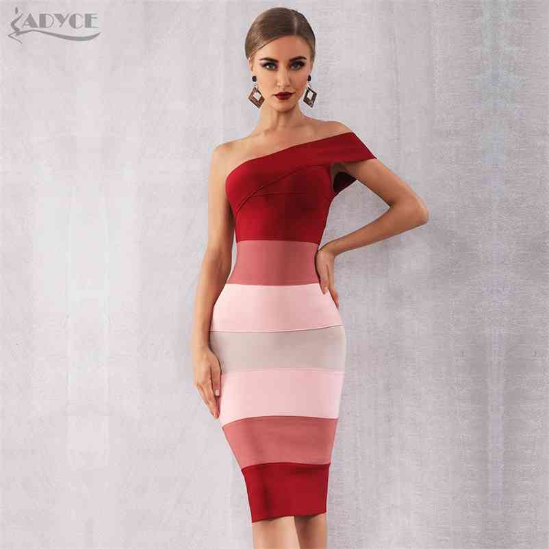 Summer Women One Shoulder Bandage Dres Sexy Sleeveless Mid-Calf Bodycon Club Celebrity Evening Runway Party Dress 210423