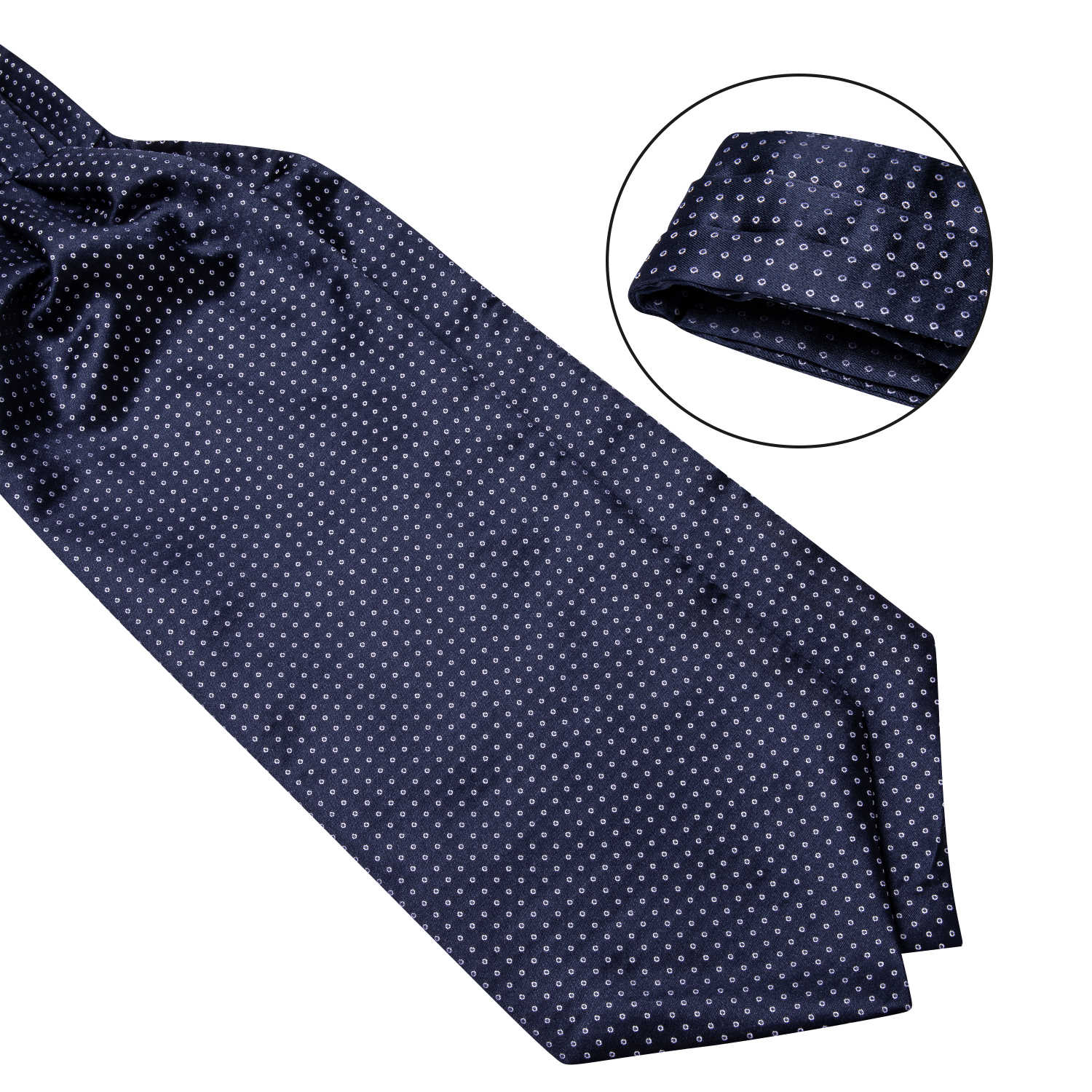 Design Men Silk Cravat Navy Dot Formal Ascot Tie Handkerchief Set with Ring Wedding Self Necktie Dibangu