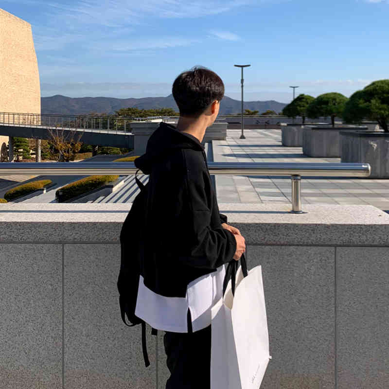 IEFB / men's wear spring long-sleeved T-shirt Korean style trendy round neck loose men's base white all-match male's tops 9Y4091 210524