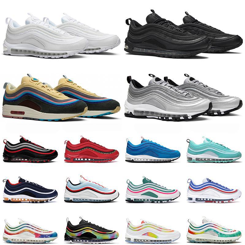 97 Mens Running Shoes Triple Black White 97S Silver Metallic Gold Bred Game Roy…