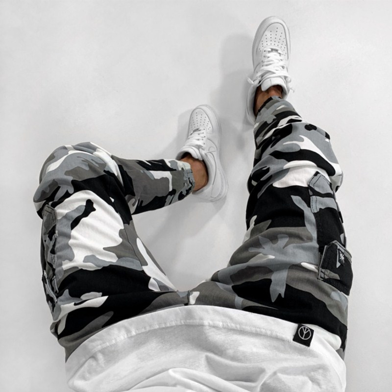 Mens Camouflage jeans Fit Stretch-Fit Jeans Business Casual printing pencil pants Classic Style Fashion Denim Trousers Male Blac