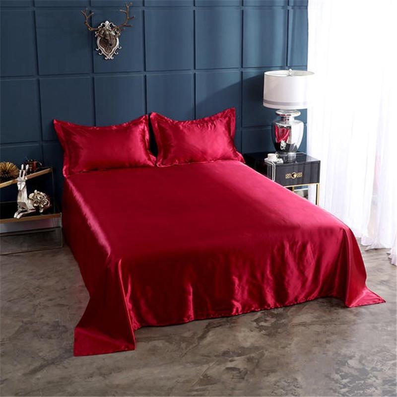 Sheets & Sets 18 Colors Luxury Satin Silk Flat Bed Sheet Set Single Queen Size King Bedspread Cover Linen Double Full Sexy