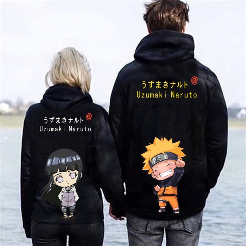 Naruto print Plush Hoodie for couples hoodies, Women's black