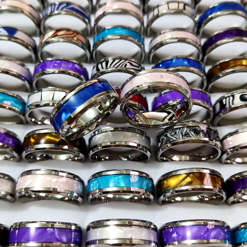 30pcs/lot Unique design Top Mixed Stainless Steel Shell Ring High Quality Comfort-fit Men Women Wedding Band Ring Hot Jewelry