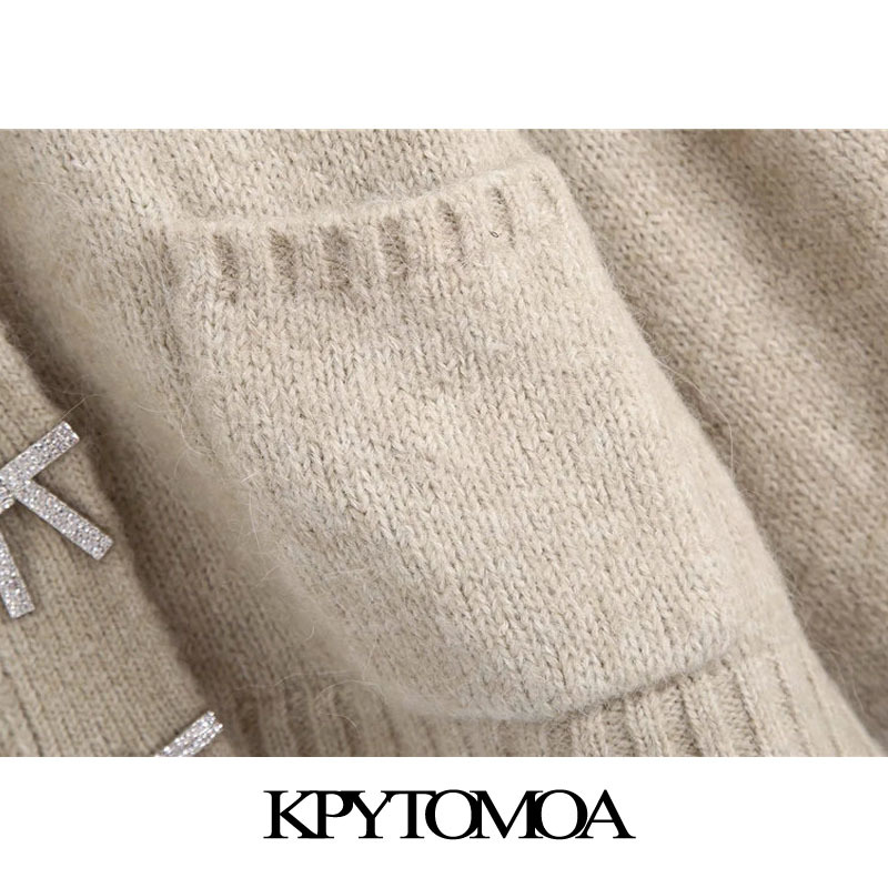 Women Fashion With Rhinestone Buttons Knitted Cardigan Sweater Long Sleeve Loose Female Outerwear Chic Tops 210420