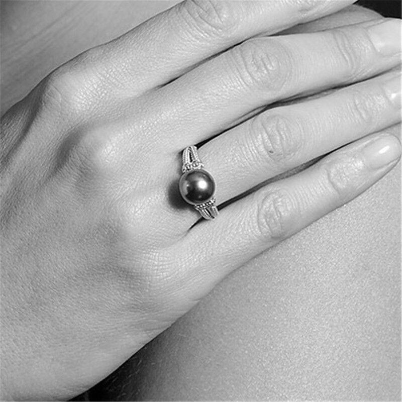 European And American Gray Pearl Ring For Women Inlay Cubic Zircon 925 Silver Engagement Ring Jewelry 210507