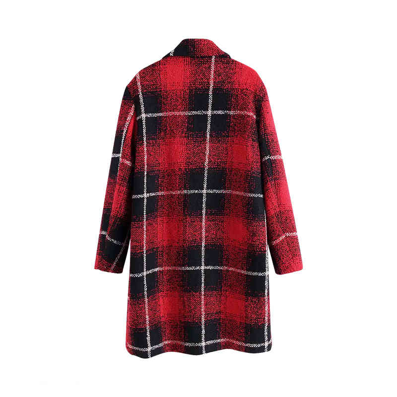 Women Plaid Coat Autumn Winter Double Breasted Fashion Mid Length Coats Outerwear Long Sleeve Wide Waisted Jacket Manteau Femme 210515