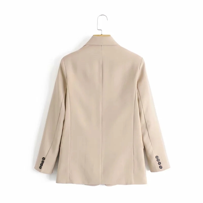 vintage ladies pocket suits autumn cream fashion women jackets singe-button female coats casual girls notched jacket 210430