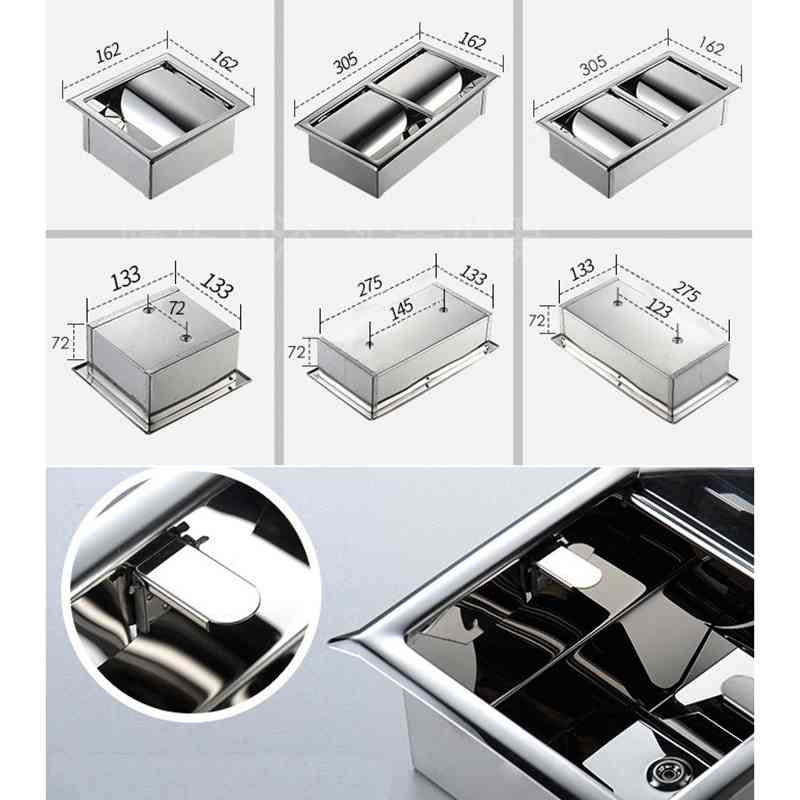 304 Stainless Steel Polished Wall Recessed Built-in Toilet Paper Holder Public el Rose Gold Concealed roll tissue 210709