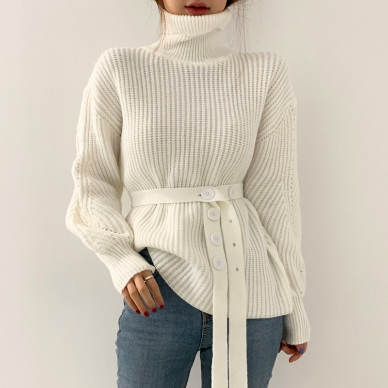 Qooth Jumper Woman Crochet Top Knitwear Turtleneck Long Sleeve Pullover With Belt Sweaters Women Jumper Top QT382 210518, White
Qooth Jumper Woman Crochet Top Knitwear Turtleneck Long Sleeve Pullover With Belt Sweaters Women Jumper Top QT382 210518, White