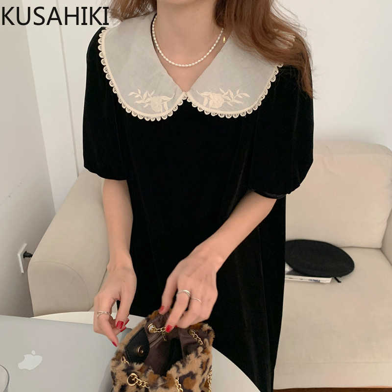 Korea Chic Peter Pan Collar Dresses Puff Short Sleeve Velour Women Dress Causal Straight Long Vestidos Mujer 6F672 210603, Black
Korea Chic Peter Pan Collar Dresses Puff Short Sleeve Velour Women Dress Causal Straight Long Vestidos Mujer 6F672 210603, Black