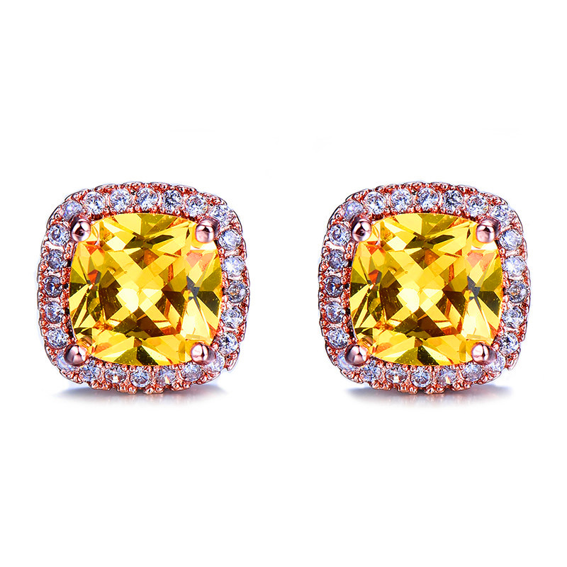 Female Crystal Zircon Stone Earring Fashion Sier Color Yellow Ear-rings Vintage Double Stud Earrings For Women
