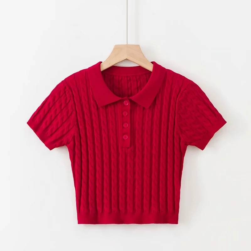 Sexy Textured Cropped Top button Short Sleeve T Shirts Women Korean ladies tshirt Streetwear 210521