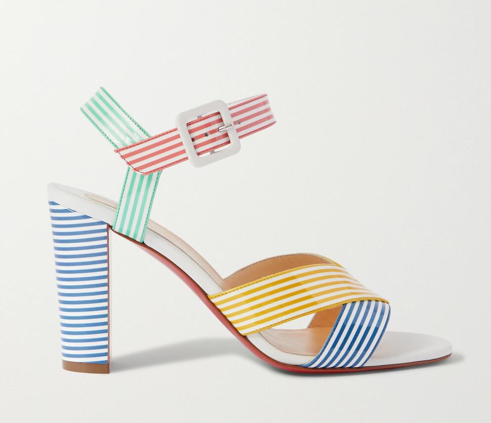 Summer Woman Red Bottom Sandal High Chunky Heels Palavas colorful striped patent-leather sandals,Luxury Party dress wedding shoes, Black
Summer Woman Red Bottom Sandal High Chunky Heels Palavas colorful striped patent-leather sandals,Luxury Party dress wedding shoes, Black