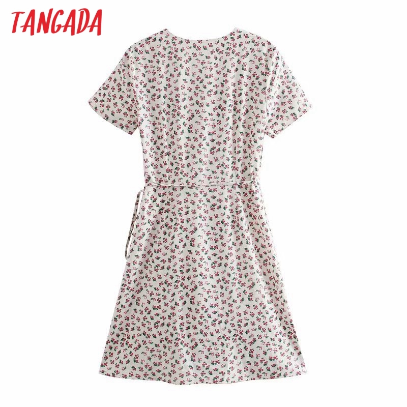 Summer Women Flowers Print French Style Short Sleeve Ladies Mini Dress Vestidos 3D06 210416