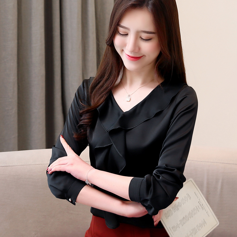 Fashion Womens Tops And Blouses V Collar Office Chiffon Shirt Female Long Sleeve Shirts Blusas 2355 50 210508