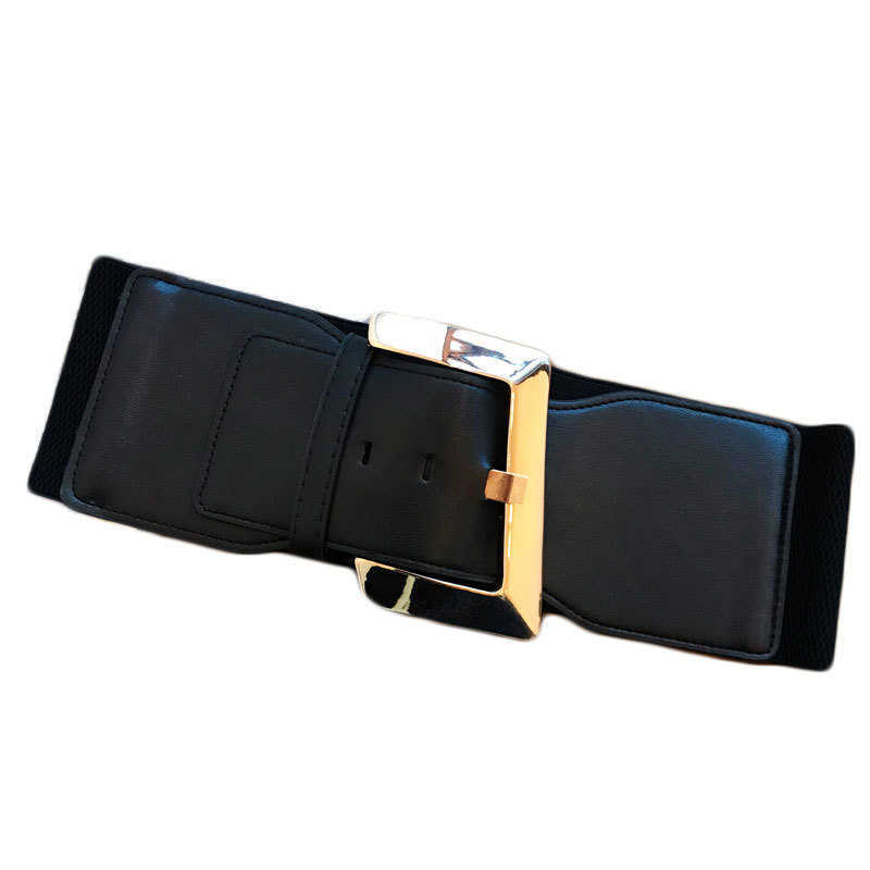 Width 9cm Black Faux Leather Wide Waist Belt Women Fashion Pu Elastic Waistband Corset Belts For Coats High Waist Belt