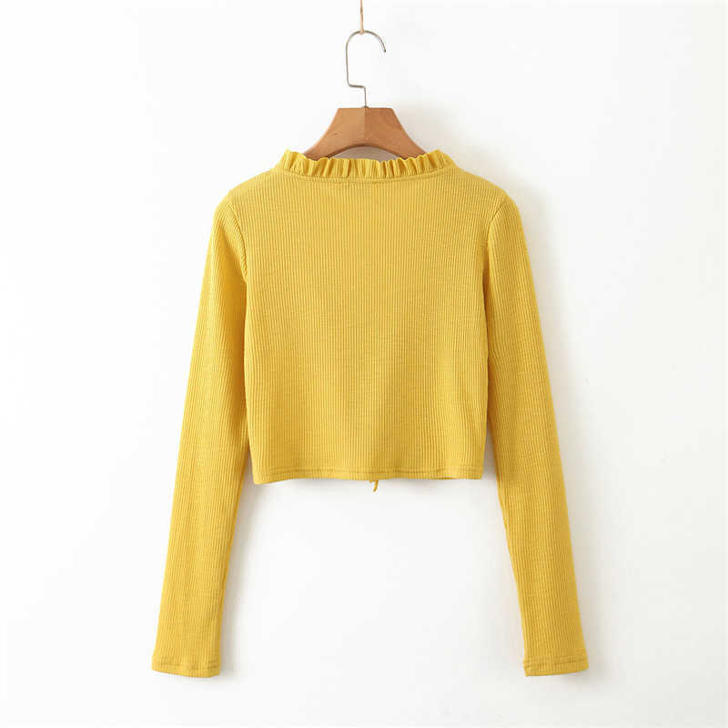 HSA Women Autumn Cardigans Sweater V-Neck Ruffles Sweater Cardigans Long Sleeve Lace up Knit Jumpers Stripe Vintage Jacket 210716