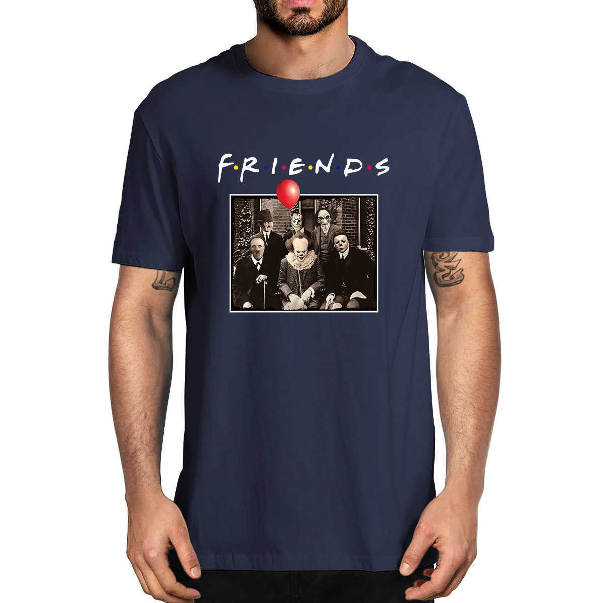 100% Cotton T-shirt Horror Friends Pennywise Michael Myers Jason Voorhees Halloween Men T-Shirt Tshirts for men and women 210629