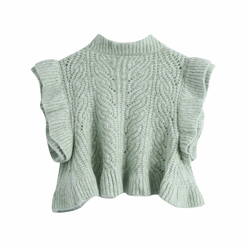 Elegant Women Cascading Ruffles Sweaters Fashion Ladies Knitted Tops Streetwear Female Chic Mint Short Cardigans 210430