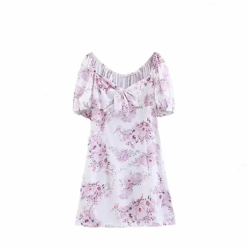 women Summer dress elegan vintage floral beach Sexy short sleeve chiffon party korean clothes mini vestidos 210521