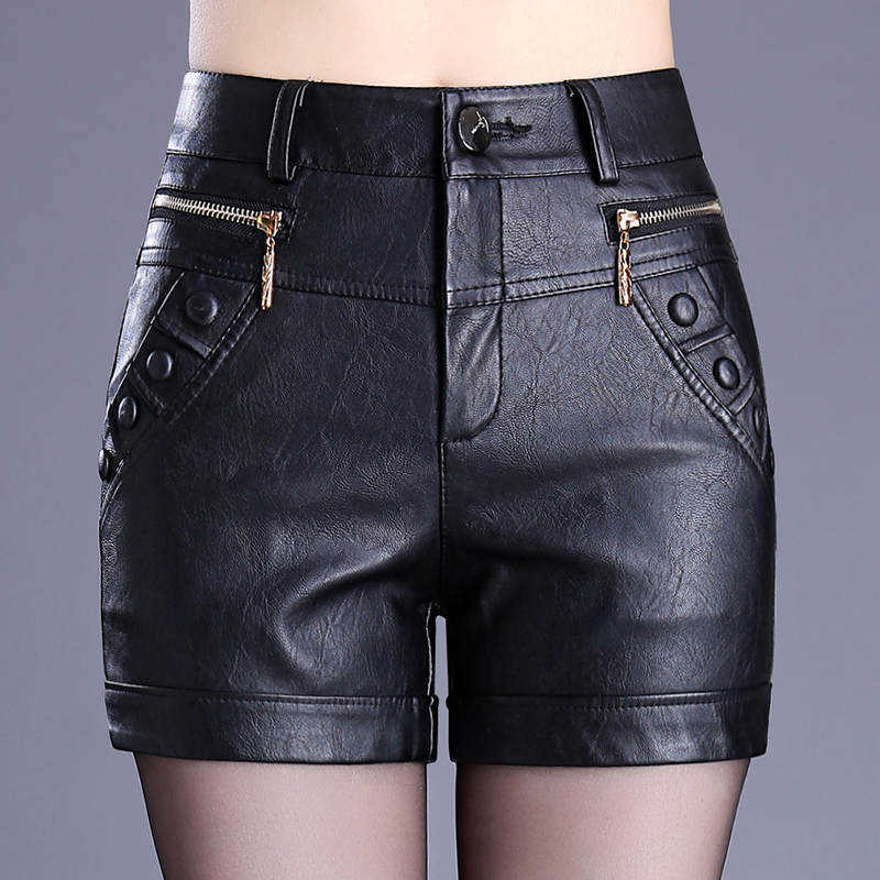 Plus Size 6XL Leather Shorts Women Autumn Winter PU Leather Sexy Shorts Straight Slim High Waist Short Femme Women Shorts C5663 210611