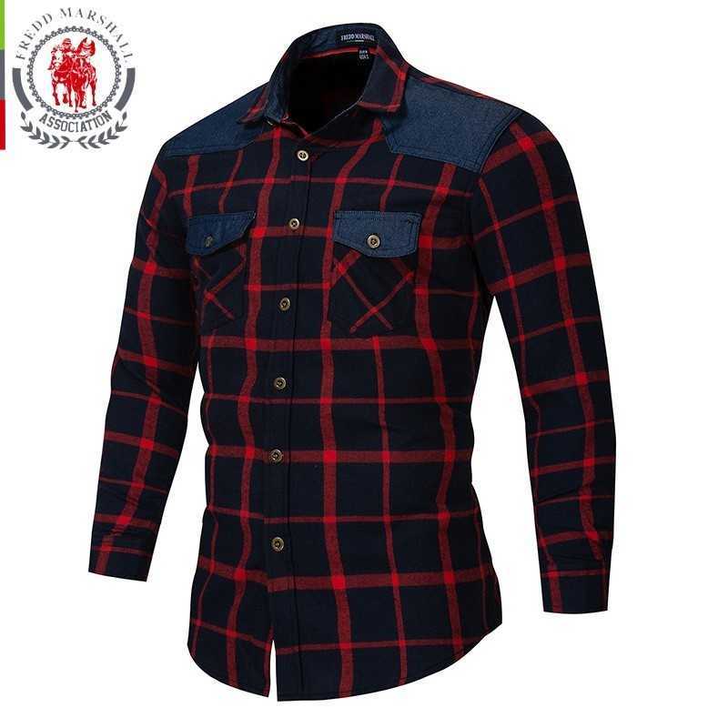 Fredd Marshall Men shirt Long Sleeve Plaid Dress Casual Shirt Autumn Thicken Business Work Shirt Male camisa masculina 172 210527