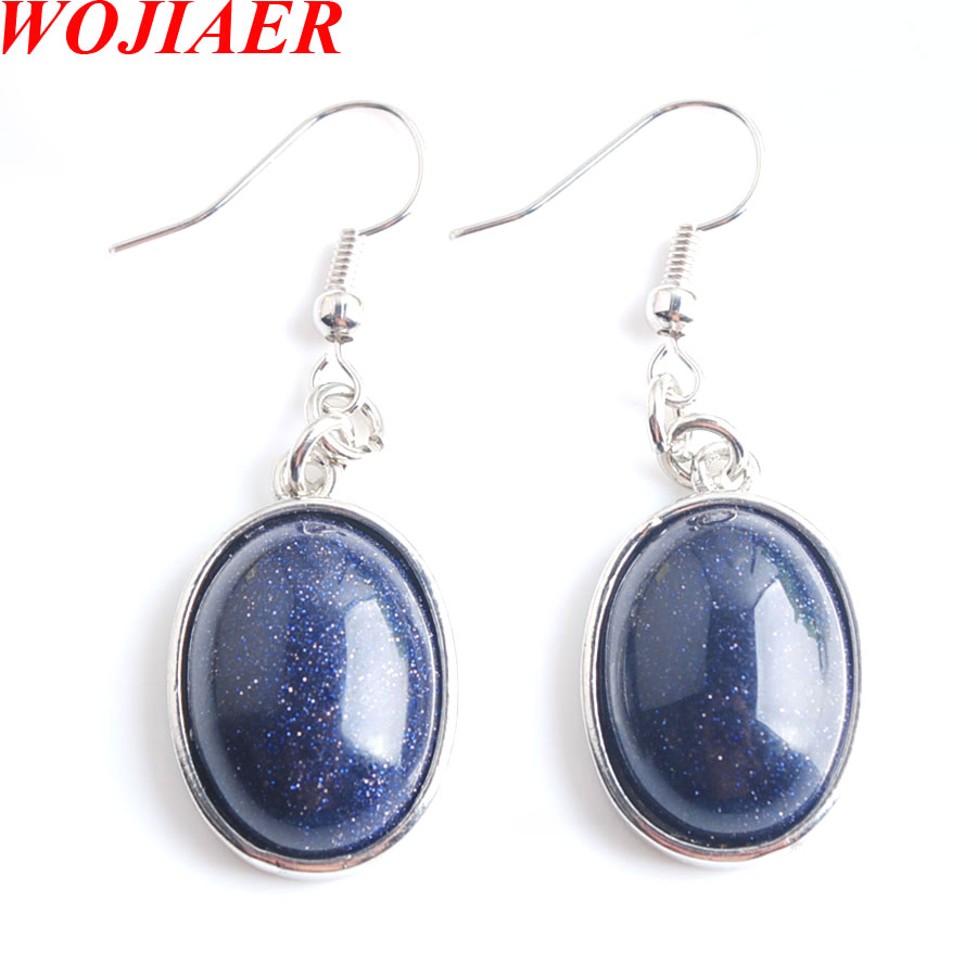 WOJIAER Natural Golden Sand Gem Stone Egg-shaped Dangle Drop Earrings Beads Healing Earring Women Jewellery BW916