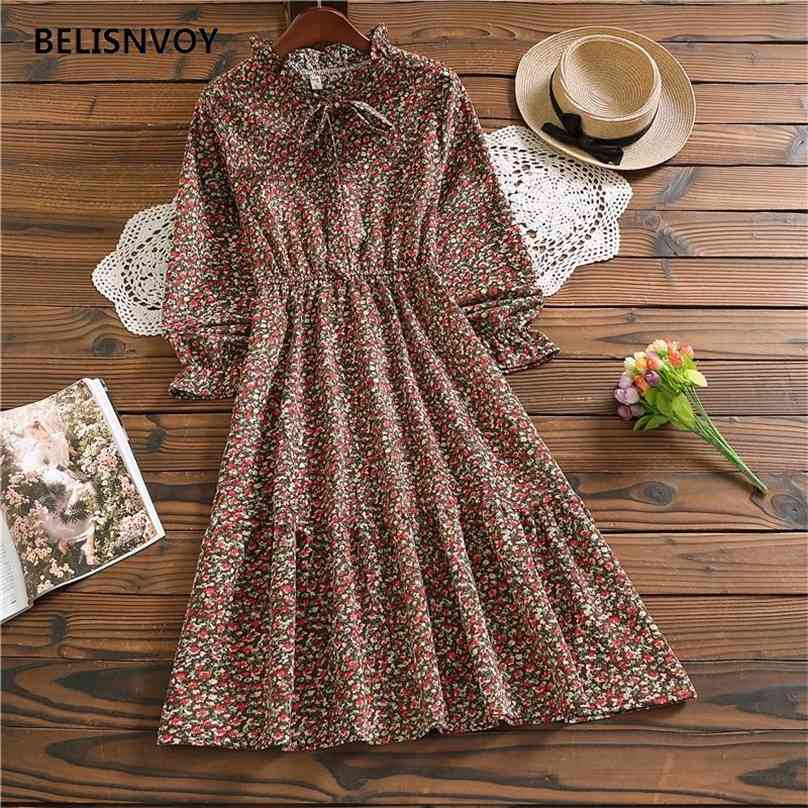 Mori Girl Women Floral Printed Corduroy Dress With Bow Autumn Spring Flare Sleeve Elastic Waist Dresses Female Retro Vestidos 210520
Mori Girl Women Floral Printed Corduroy Dress With Bow Autumn Spring Flare Sleeve Elastic Waist Dresses Female Retro Vestidos 210520