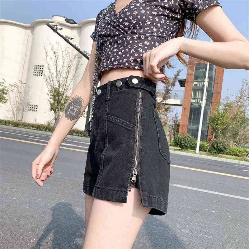 Retro Harajuku Denim Shorts Women's Summer Loose Wide Legs Fashion Thin Jeans Ladies Straight High Waist Pants Streetwear 211129