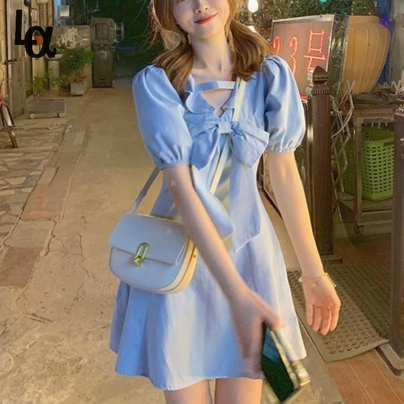 Japanese Kawaii Sweet Mini Dress Women Elegant Cute Holiday Bowknot Ruffle Bubble Sleeve Summer Light es 210519, Blue
Japanese Kawaii Sweet Mini Dress Women Elegant Cute Holiday Bowknot Ruffle Bubble Sleeve Summer Light es 210519, Blue