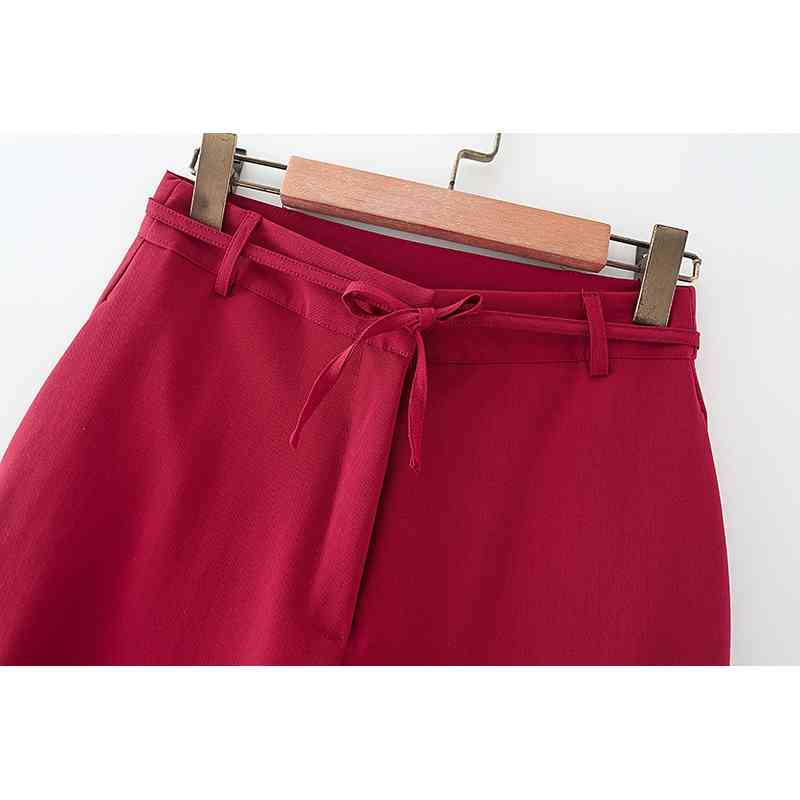 Elegant Women Chic Solid Red Straight Trousers Fashion Ladies Drawsting Pants Streetwear Female Causal Long 210430