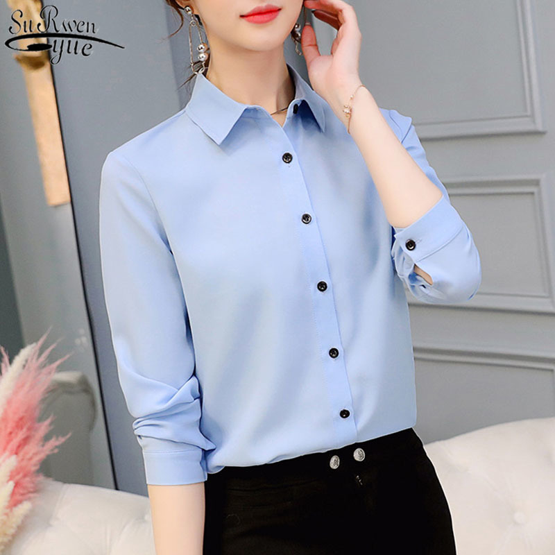 Spring and Autumn Korean Slim Top Casual Bottoming Shirt Business Solid Shows Thin Woman Office Lady Style 12081 210427